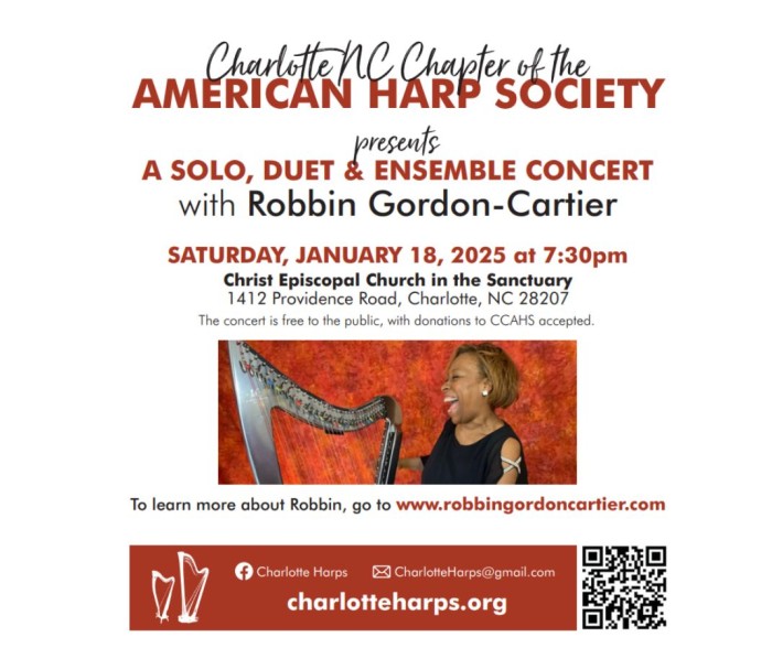 The Charlotte NC Chapter of the American Harp Society Presents: A Solo, Duet & Ensemble Concert with Robin Gordon-Cartier