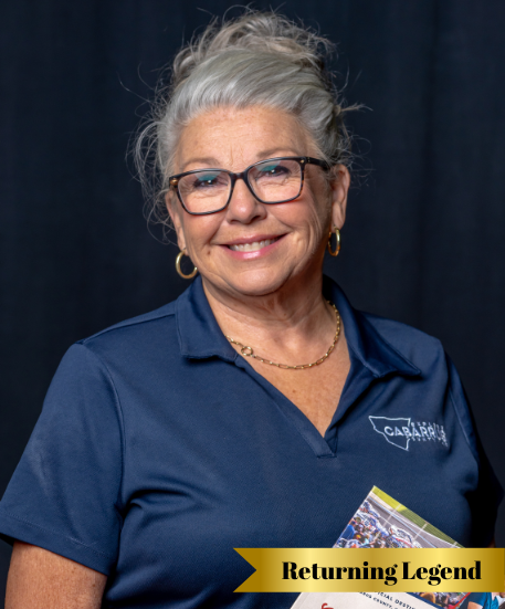 Dancing for the Arts star Donna Carpenter. Woman with glasses in blue polo shirt