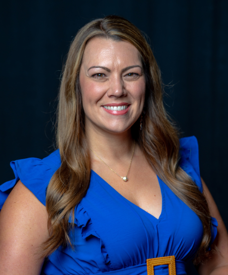Dancing for the Arts star Ali Farabee. Woman in blue dress